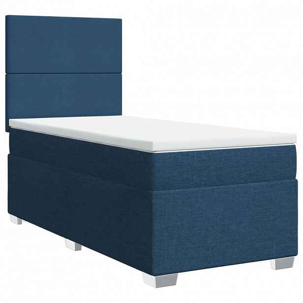 vidaXL Box spring postel s matrací modrá 90x200 cm textil