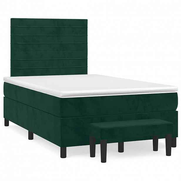 vidaXL Box spring postel s matrací tmavě zelená 120 x 200 cm samet