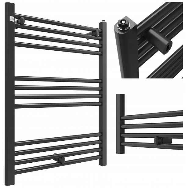 Koupelnový Radiátor 80/60 cm Černý Žebříkový Otopný Radiátor Moderní Puerto
