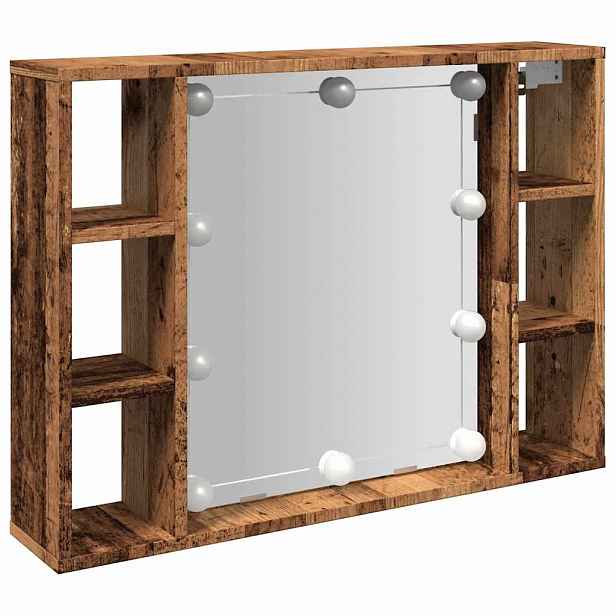 vidaXL Zrcadlová skříňka s LED old wood 76x15x55 cm kompozitní dřevo