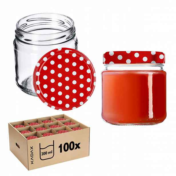 100x Zavařovací Sklenice 200 Ml Šroubovací Víčko FI66 Na Zavařeniny Džem