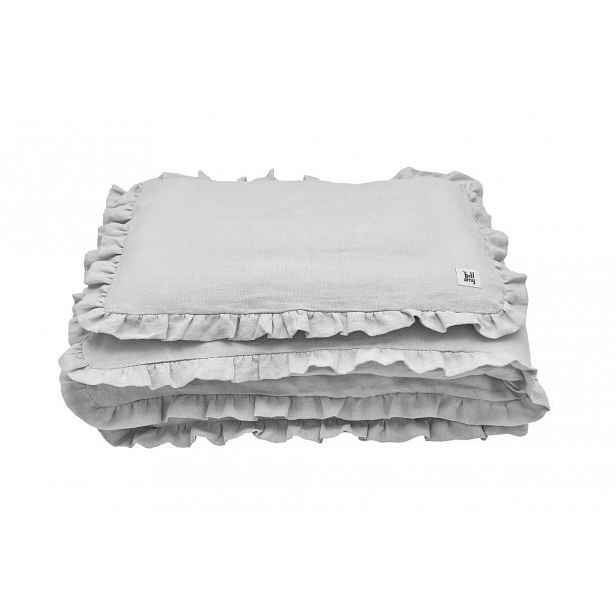 Bellamy Lněný set přikrývky a polštáře do postýlky s výplní STONE GRAY, vel. S
