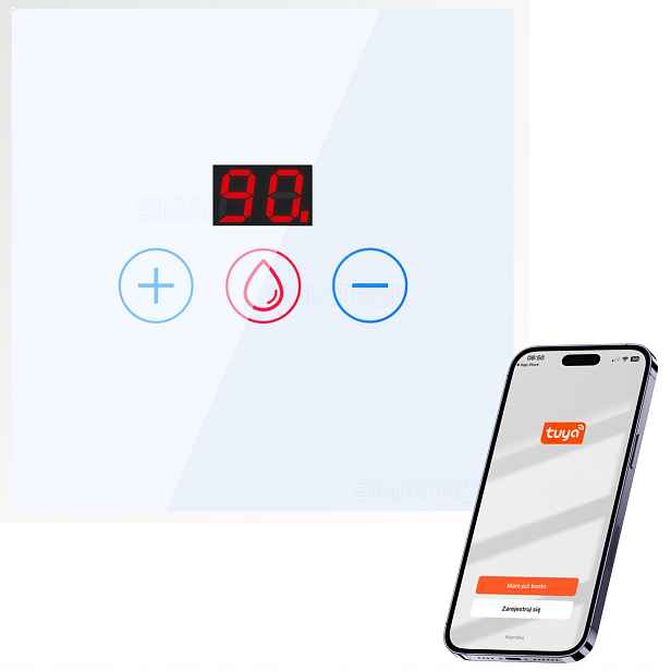 Dotykový Spínač Skleněný Bílý Pro Kotel Boilera Wifi Tuya Jednoduchý Modern