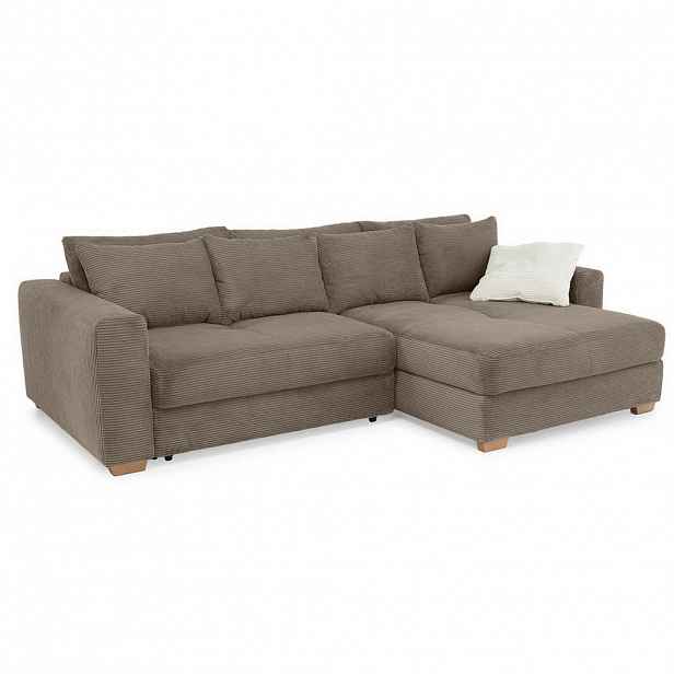 luma-home ROHOVÁ POHOVKA – postel s pružinovým jádrem a úložným prostorem, 288 × 186 × 86 cm (Š×H×V), kordová látka hnědá taupe / 15155