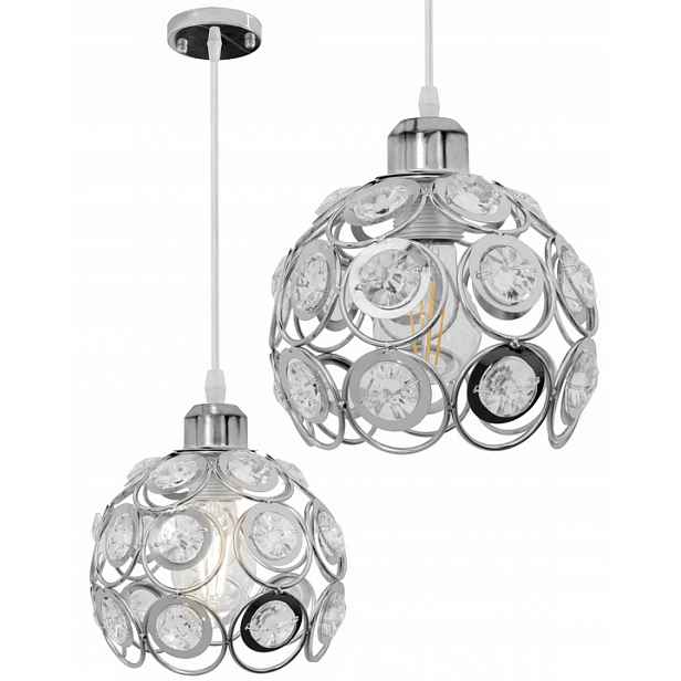 Závěsná skleněná lampa Stříbrná Zrcadlová Křišťál 3D Toolight