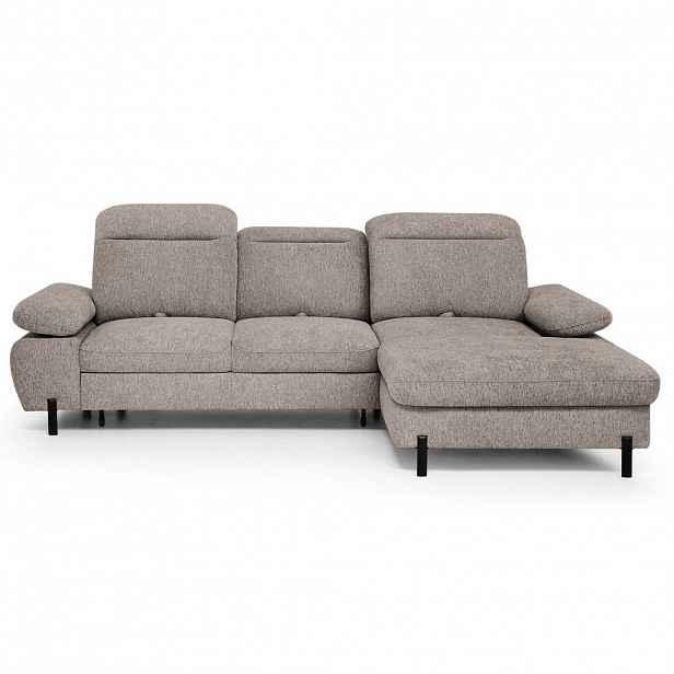 Beautysofa ROZKLÁDACÍ ROHOVÁ SEDACÍ SOUPRAVA Sora Mini s nastavitelnými opěrkami hlavy a funkcí spaní, žinylková látka, světle hnědá, pravá