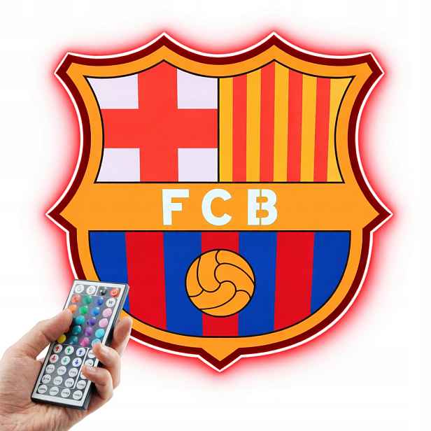 Fc Barcelona Noční Lampa Led Obraz Dřevěný fotbalový erb Dárek Rgb