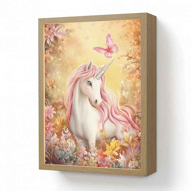 OnlyWow NÁSTĚNNÁ LAMPA S AKUMULÁTOREM Jednorožec - Květiny - Motýl - Růžová 30x40 cm