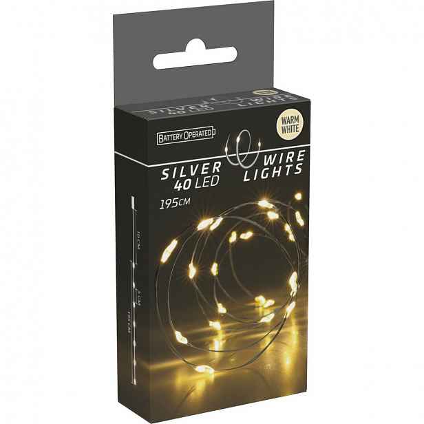 Světelný drát Silver lights 40 LED, teplá bílá, 195 cm