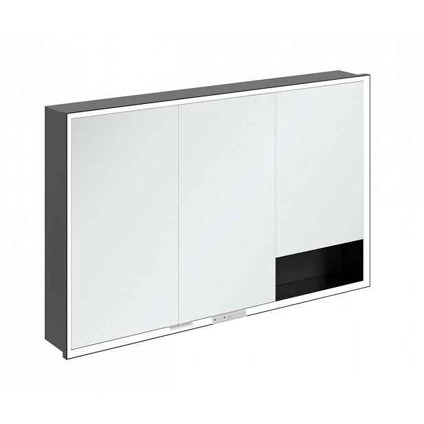 Villeroy & Boch My View+ - Zrcadlová skříňka s LED osvětlením 120x75x17 cm, 3 dvířka, černá/matná černá B48212VL