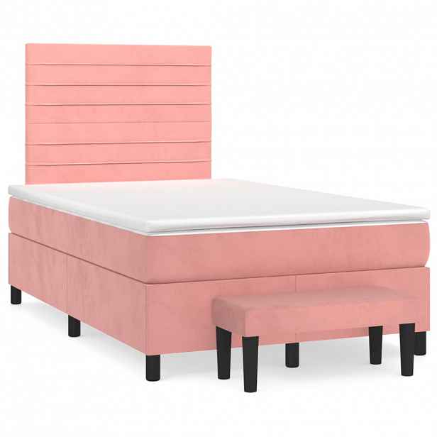 vidaXL Box spring postel s matrací růžová 120 x 200 cm samet