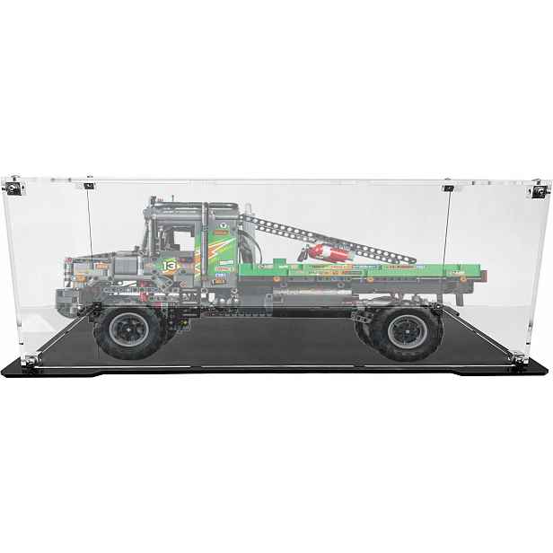 Vitrína s černou základnou pro stavebnici Lego 42129 Mercedes-Benz Zetros