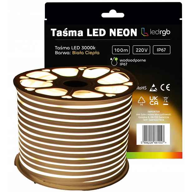Led páska Neon 2835 220V 230V 100 m 3000K Bílá Teplá Voděodolná IP67