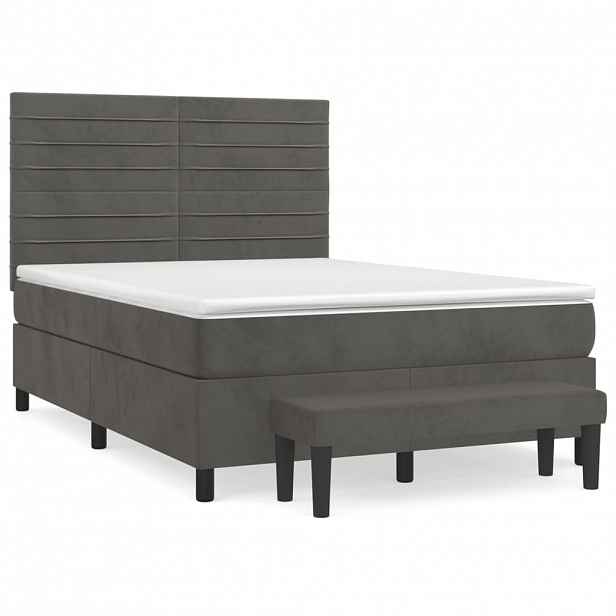 vidaXL Box spring postel s matrací tmavě šedý 140 x 190 cm samet
