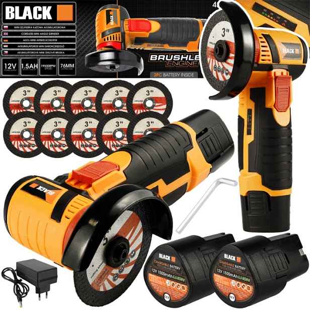 Mini Úhlová Bruska 3" Bezkartáčová Akumulátorová Black 12V 76MM 2x Aku