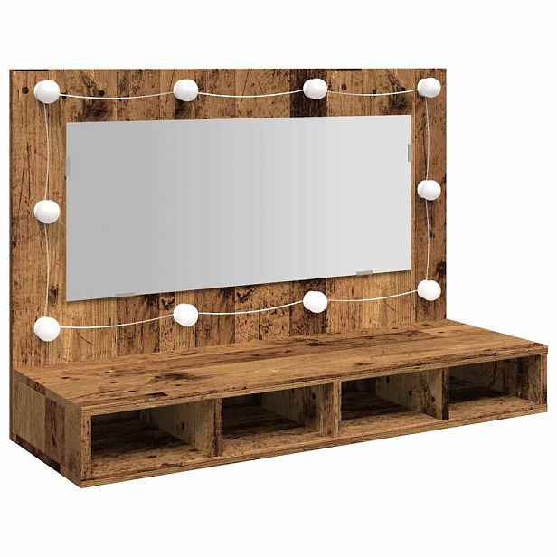 vidaXL Zrcadlová skříňka s LED starého dřeva 90 x 31,5 x 62 cm