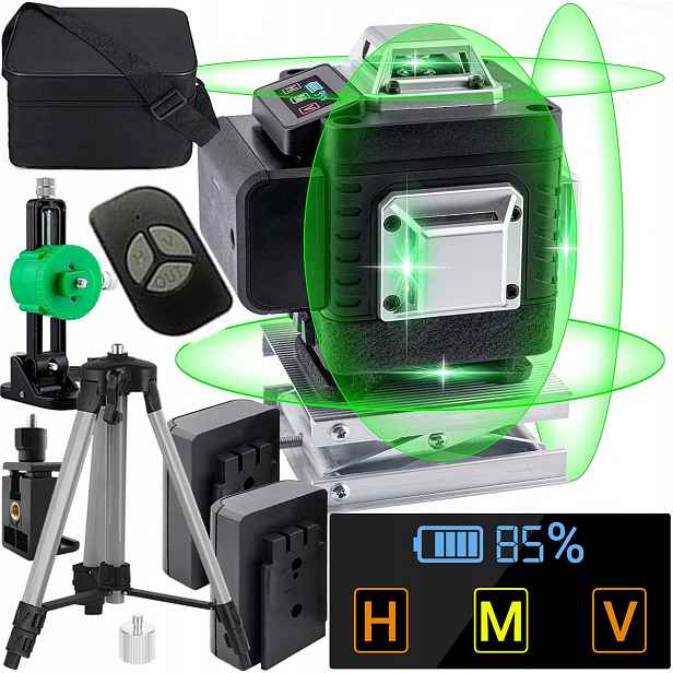 Laserová Vodováha 4D 16 Rovinných Linií 360 Křížový Laser 2AKU LCD
