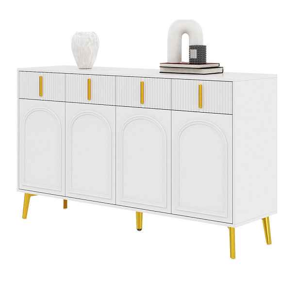 Redom SIDEBOARD 140/38/82 cm se 4 dvířky, 4 zásuvkami a nastavitelnými policemi, Bílá
