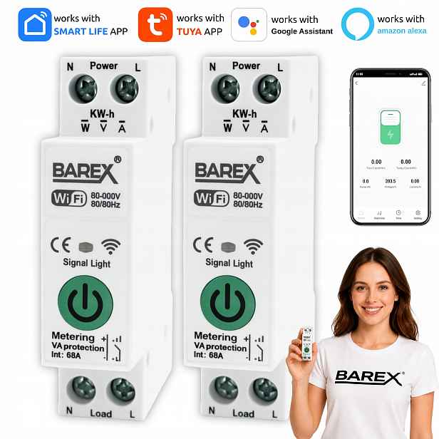 Relé WiFi 63A Tuya Smart Life elektroměr měření Din lišta