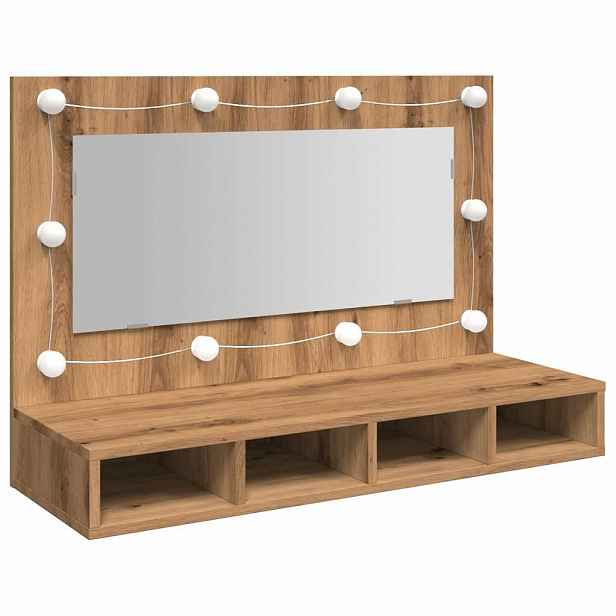 vidaXL Zrcadlová skříňka s LED světlem, dubová, řemeslná, 90 x 31,5 x 62 cm