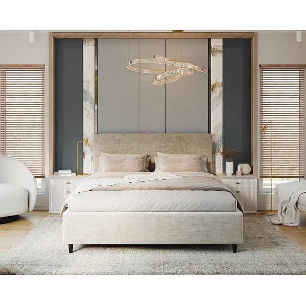 FDM Čalouněná postel Line Plus se zvedacím roštem Nano Velvet písková, velikost 140x200