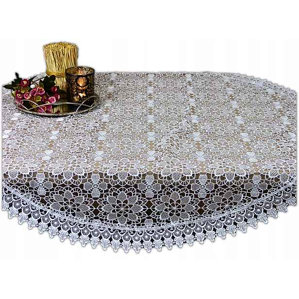 Kulatý ubrus, ubrus s krajkou 130cm kulatý bílý Lusia