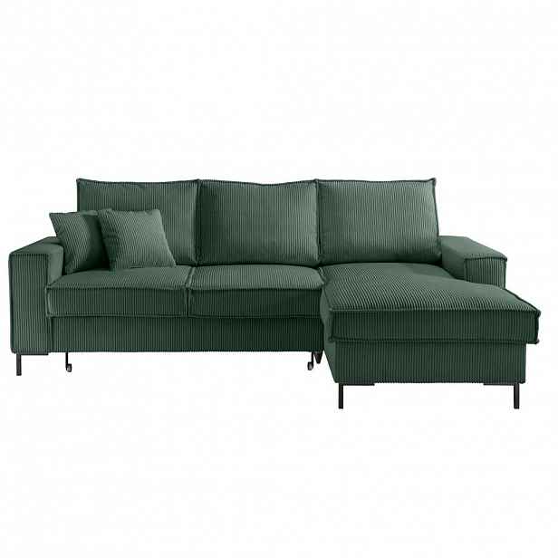 luma-home ROHOVÁ POHOVKA s funkcí rozkládání, úložným prostorem, récamiérou vpravo, 240 × 150 × 92 cm (Š×H×V), zelený kord / 17221