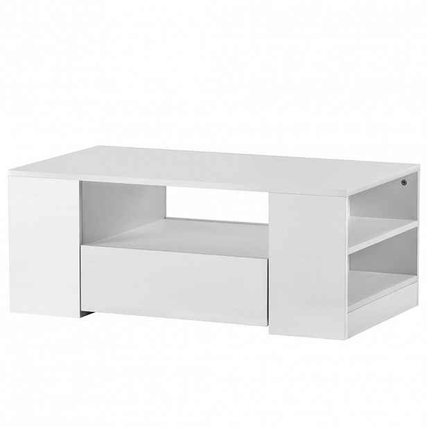 OKWISH KONFERENČNÍ stolek 95/53/37 cm bílý z dřevotřísky s LED osvětlením a 2 zásuvkami