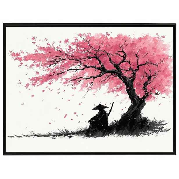 Plakát Rámeček Aluminium Grafika Asie Japonsko Višeň Sakura Samuraj 80x60