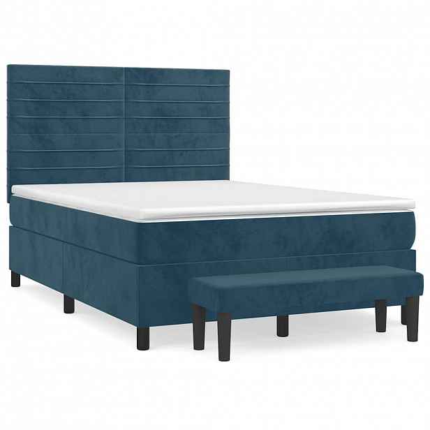 vidaXL Box spring postel s matrací tmavě modrá 140x190 cm samet