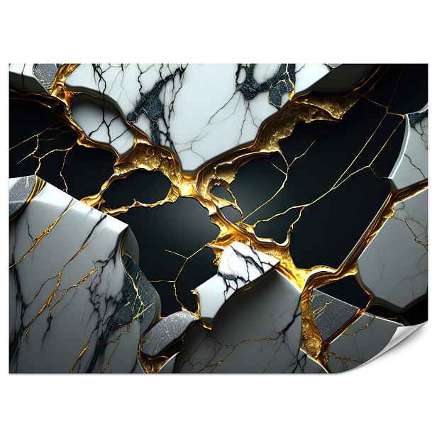 Muralo FOTOTAPETA do Obývacího Pokoje Černobílý Mramor Zlaté Prvky 250x175