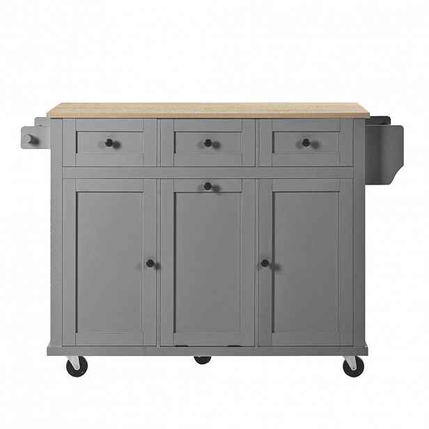 OKWISH KUCHYŇSKÝ ostrůvek 112/46,2-76,2/92,7 cm přírodní a šedá z MDF s výsuvnou pracovní deskou