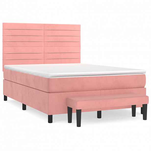 vidaXL Box spring postel s matrací růžová 140x190 cm samet