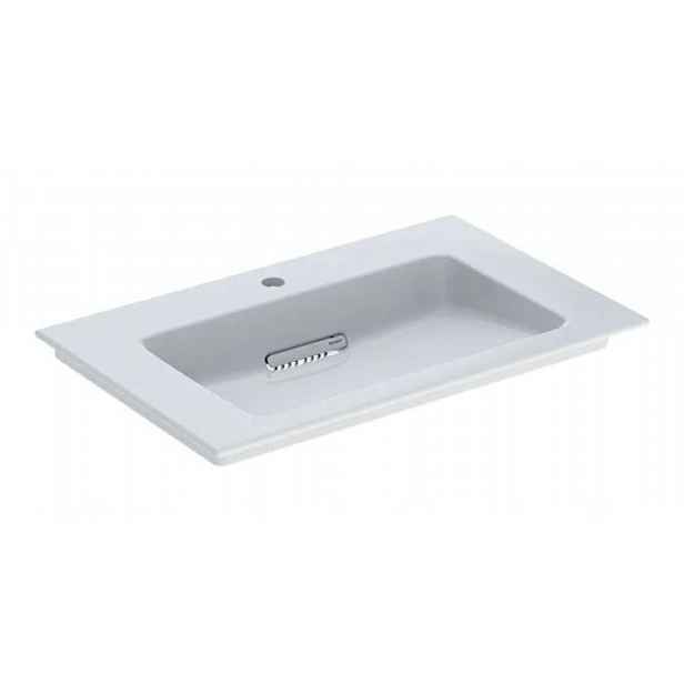 Geberit ONE - Umyvadlo nábytkové 75x48x13 cm, skrytý přepad, s otvorem pro baterii, vodorovný odtok, KeraTect, bílá 505.004.00.1