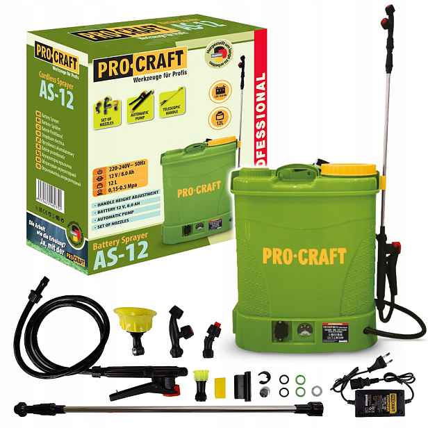 Procraft AS-12 Postřikovač 12 l s vestavěným akumulátorem 8 Ah 5,5 baru