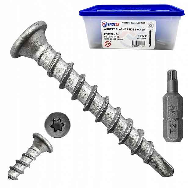Samovrtné Klempířské Vruty 5x35 Torx Do Kovového Plechu 500ks Fastex