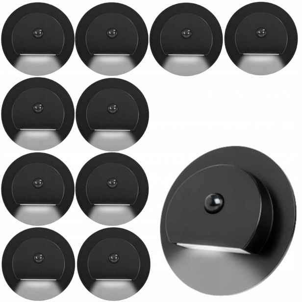 11X Led Schodišťová Lampa S Kulatým Rámem Na Schody 230V S Detektorem V Rámu