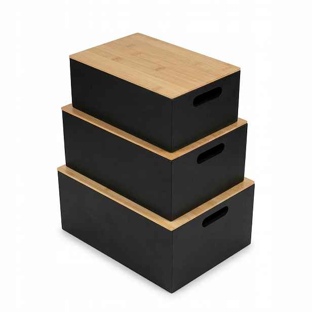 Kontejnery 3 Ks Mdf Černé Dřevěné Víko 28X19X11 31X22X14 34X25X16