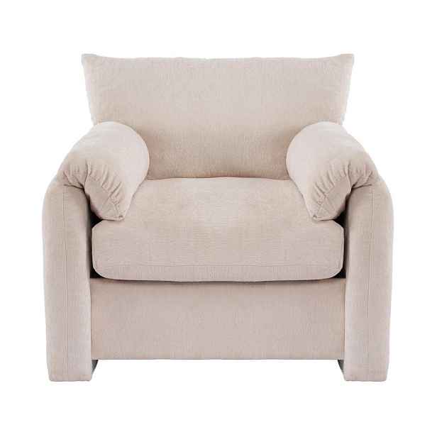 OKWISH KŘESLO 96/82/84 cm béžové z chenille s vysokou opěrkou a ergonomickým sezením