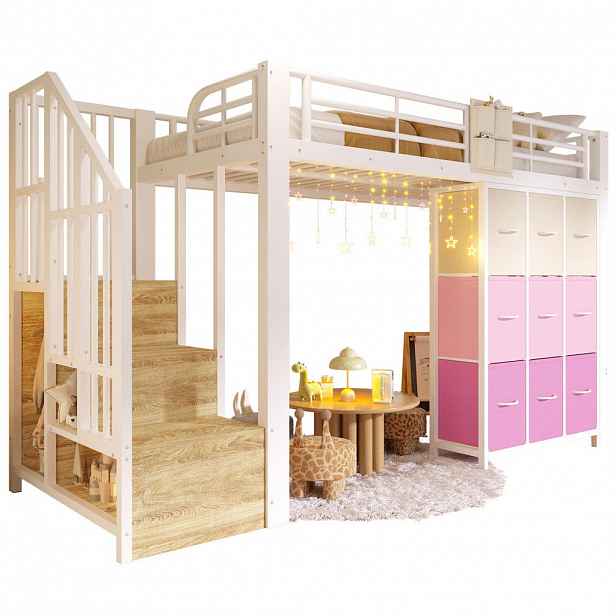 OKWISH PATROVÁ postel 90/200 cm bílá z kovu a MDF s úložným prostorem