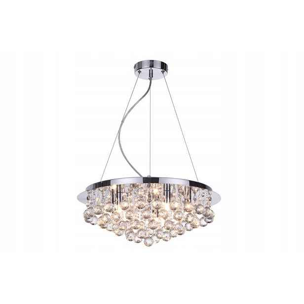 Závěsná lampa chrom glamour s krystaly, kulatá, 45 cm do obývacího pokoje Reality