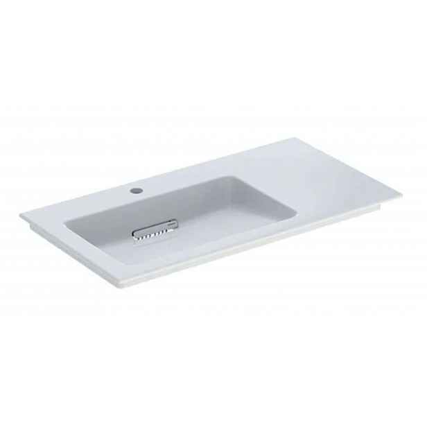 Geberit ONE - Umyvadlo nábytkové 90x48x13 cm, skrytý přepad, s otvorem pro baterii, vodorovný odtok, KeraTect, bílá 505.007.00.1