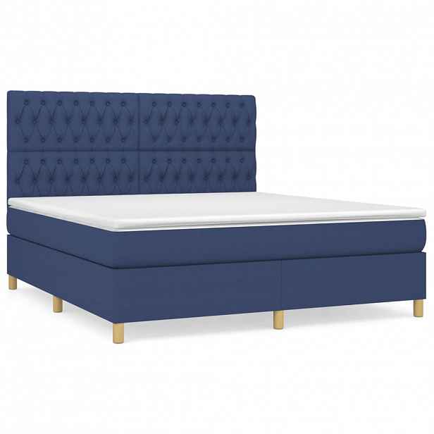 vidaXL Box spring postel s matrací modrá 180x200 cm textil