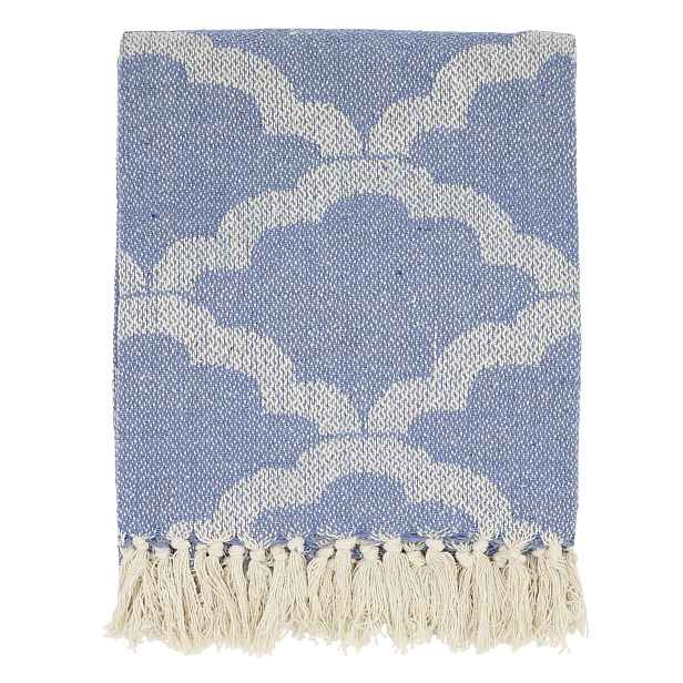 Bavlněný modrý pléd se vzorem a třásněmi Aix Vintage – 150*130 cm Chic Antique