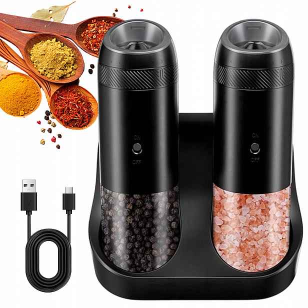 Elektrický Mlýnek Na Pepř A Sůl S Regulací Akumulátorový Usb 2 Ks