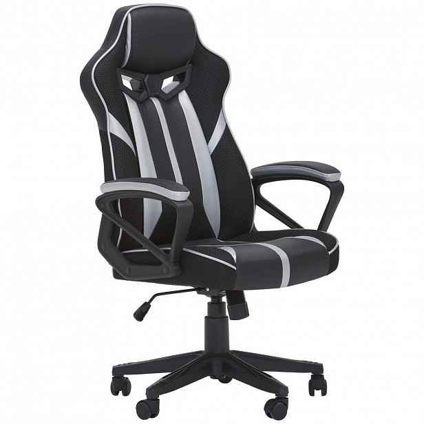 MID.YOU HERNÍ ŽIDLE, vzhled kůže, síťovina, černá, barvy stříbra