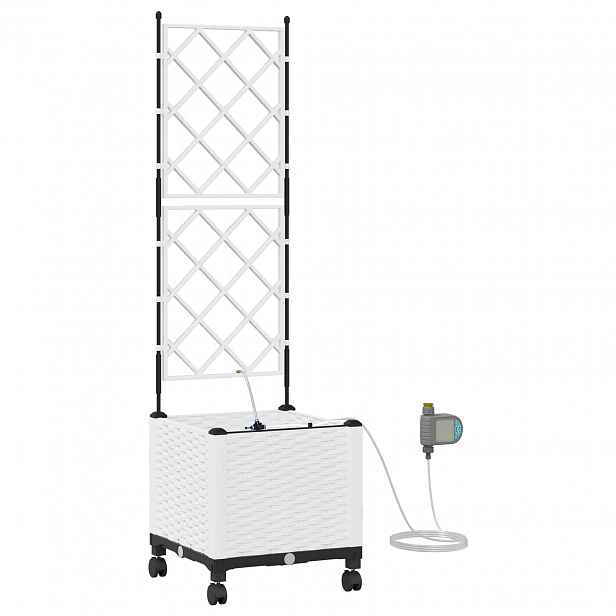 vidaXL Zahradní plánter s zavlažováním a koly Bílá 40 x 40 x 148 cm PP