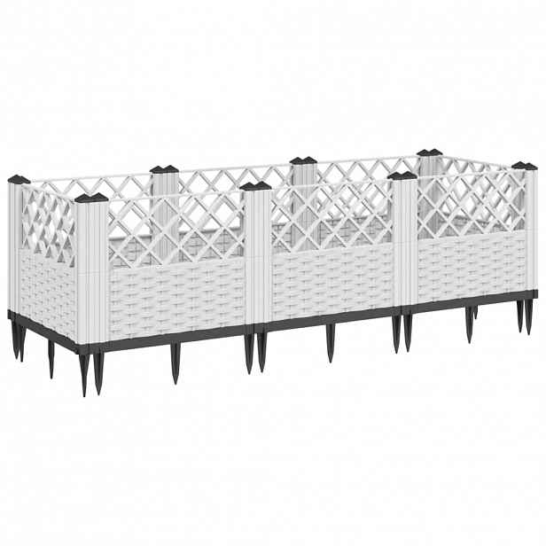 vidaXL Zahradní truhlík s kolíky bílý 123,5 x 43,5 x 43,5 cm PP