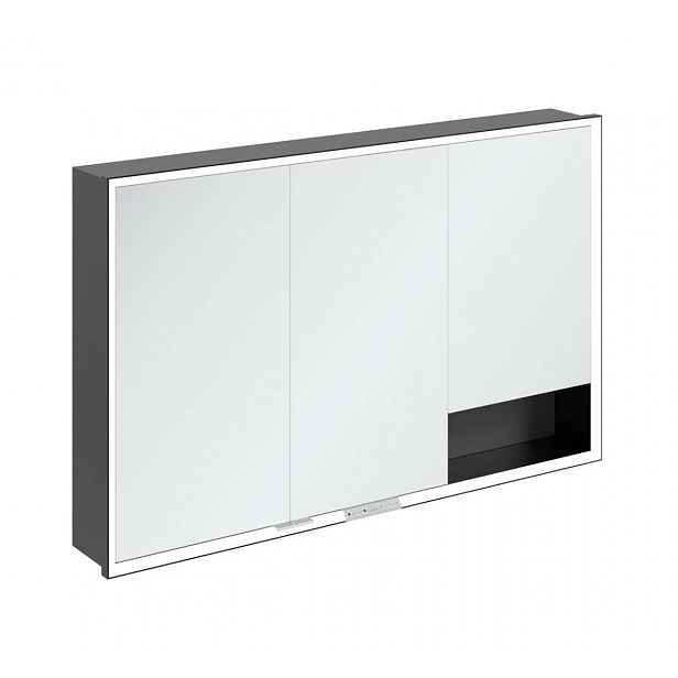 Villeroy & Boch My View+ - Zrcadlová skříňka s LED osvětlením 120x75x17 cm, 3 dvířka, grafit/matná černá B48212VR