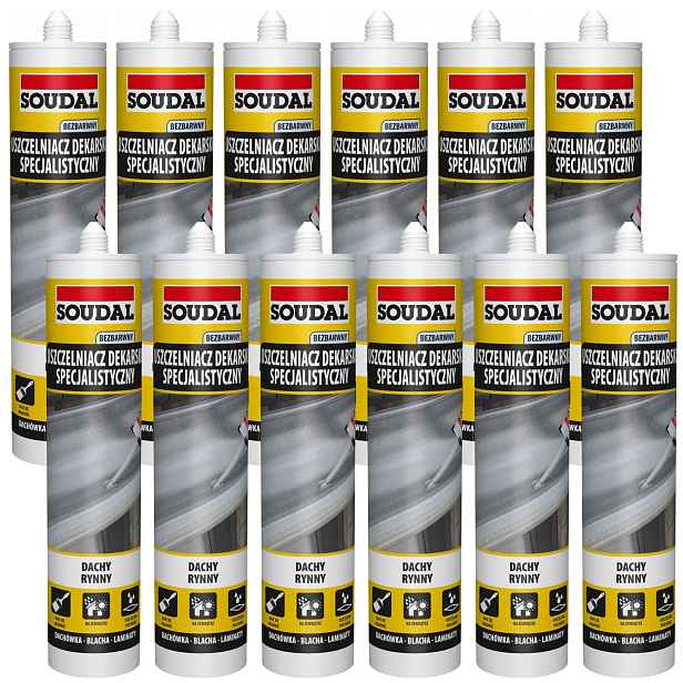 12 Ks Soudal specializovaný pokrývačský tmel Bezbarvý